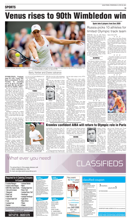 Venus Rises to 90Th Wimbledon Win