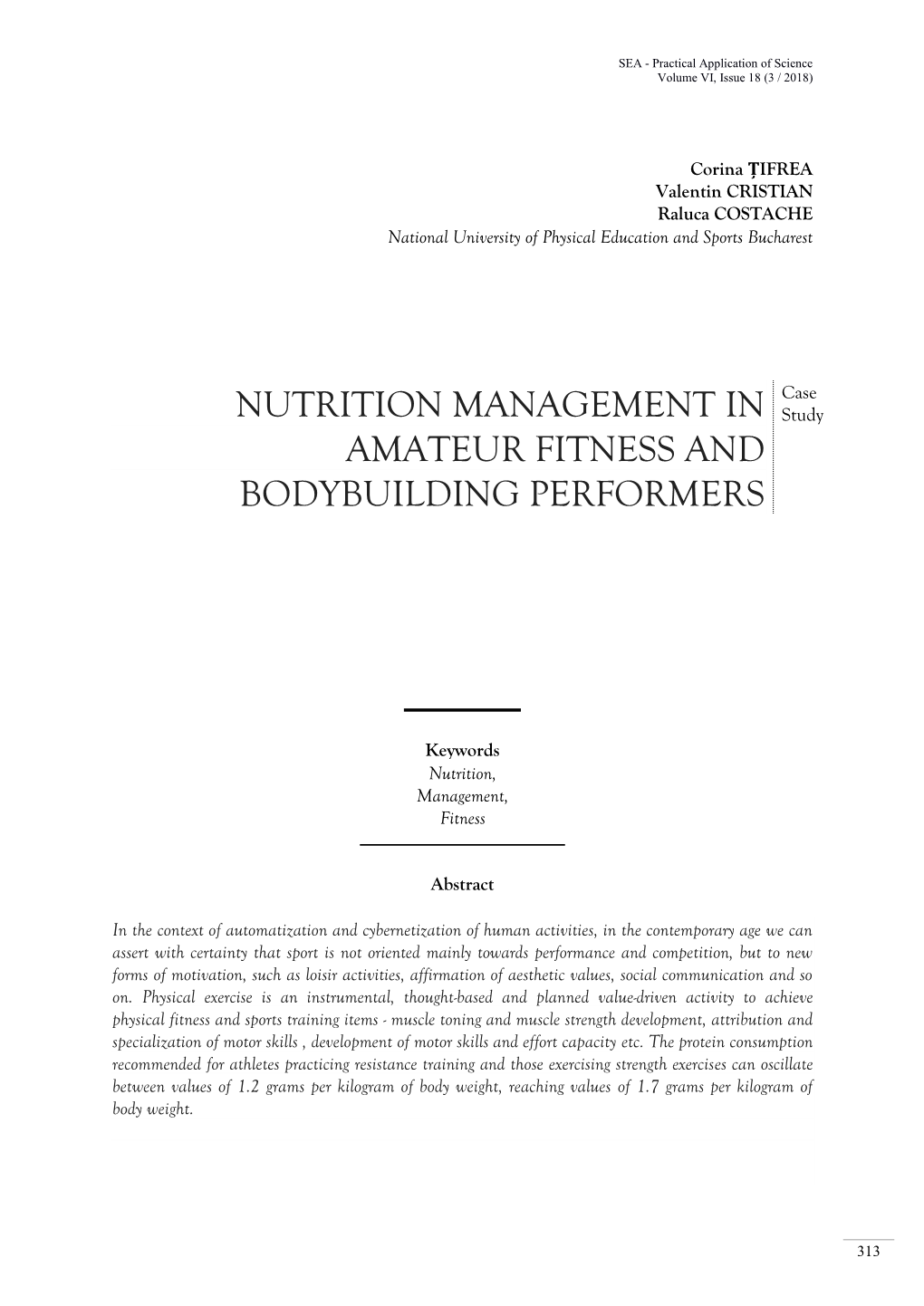 Nutrition Management in Amateur Fitness And