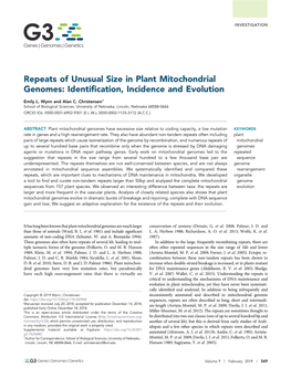 Repeats of Unusual Size in Plant Mitochondrial Genomes: Identiﬁcation, Incidence and Evolution