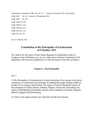 Constitution of the Principality of Liechtenstein of 5 October 1921