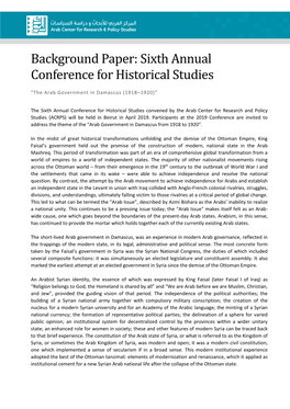 Background Paper: Sixth Annual Conference for Historical Studies