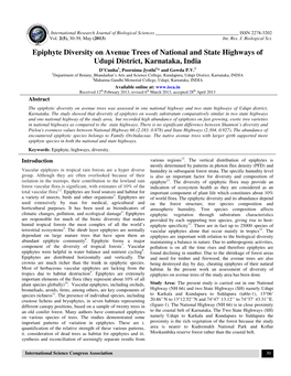 Epiphyte Diversity on Avenue Trees of National and State Highways of Udupi District, Karnataka, India