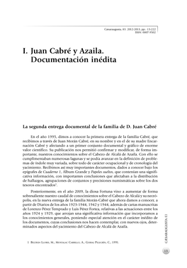 I. Juan Cabré Y Azaila. Documentación Inédita