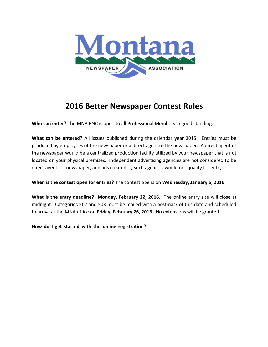 2016 Better Newspaper Contest Rules