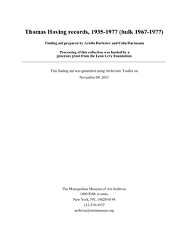 Thomas Hoving Records, 1935-1977 (Bulk 1967-1977)