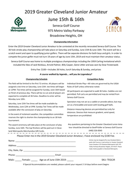 2019 Greater Cleveland Junior Amateur June 15Th & 16Th