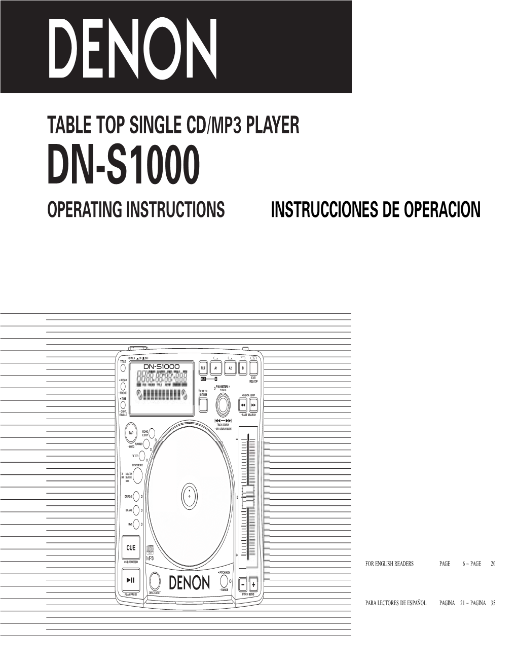 Dn-S1000 Operating Instructions Instrucciones De Operacion