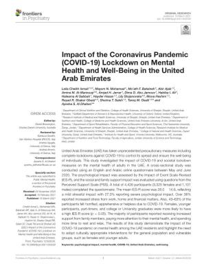 Impact of the Coronavirus Pandemic (COVID-19) Lockdown on Mental Health and Well-Being in the United Arab Emirates