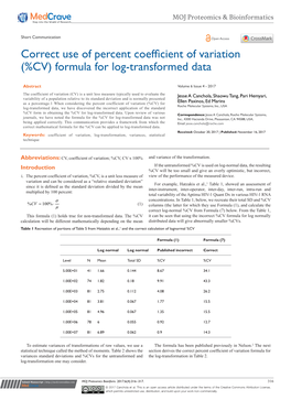 Correct Use of Percent Coefficient of Variation (%CV) Formula for Log-Transformed Data