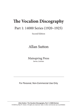 The Vocalion Discography Part 1: 14000 Series (1920–1925)