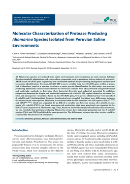 Molecular Characterization of Protease Producing Idiomarina Species Isolated from Peruvian Saline Environments