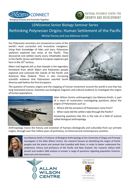 Rethinking Polynesian Origins: Human Settlement of the Pacific Michal Denny and Lisa Matisoo‐Smith