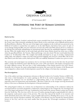 Discovering the Port of Roman London
