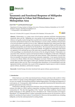 Diplopoda) to Urban Soil Disturbance in a Metropolitan Area