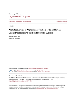Aid Effectiveness in Afghanistan: the Role of Local Human Capacity in Explaining the Health Sector's Success