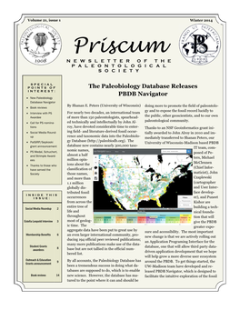 Priscum NEWSLETTER of the PALEONTOLOGICAL SOCIETY