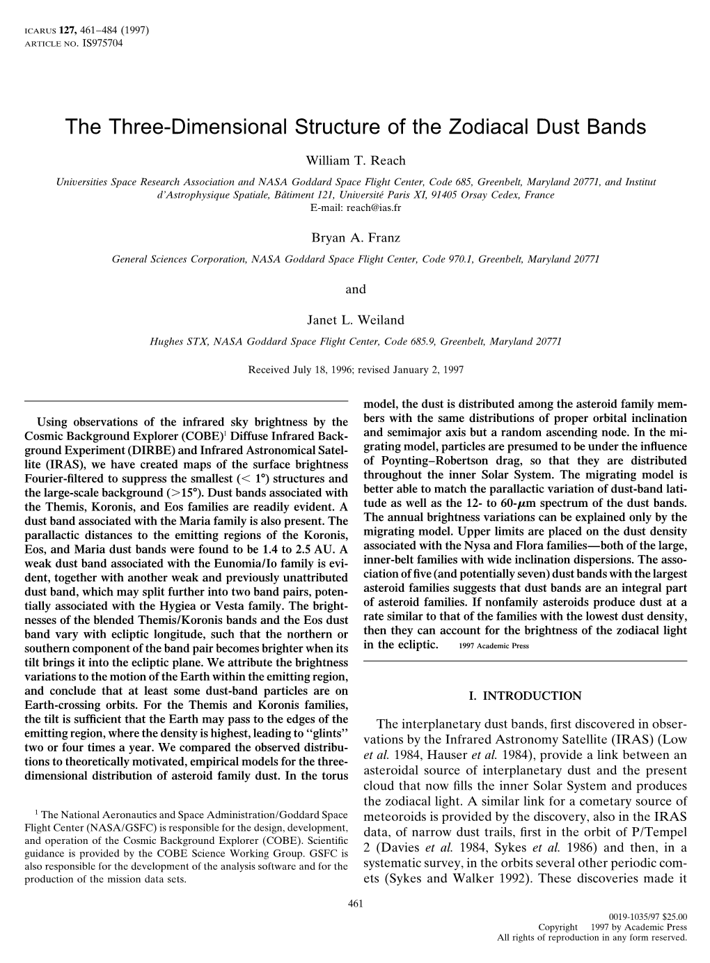 The Three-Dimensional Structure of the Zodiacal Dust Bands