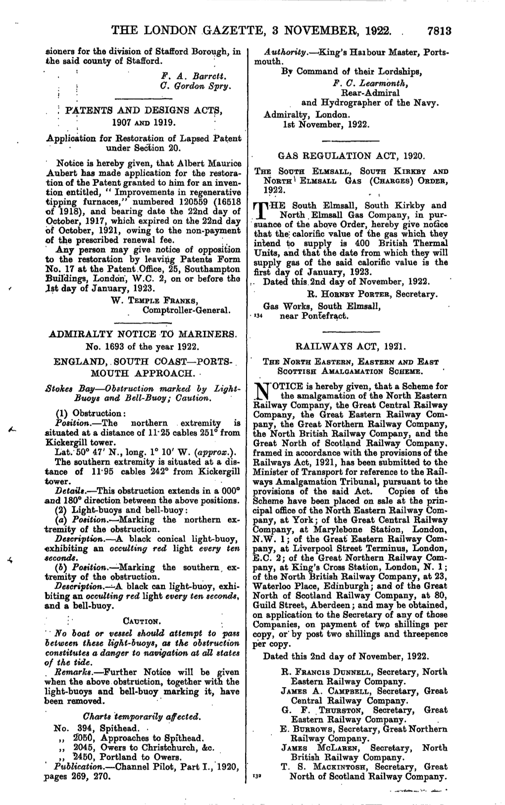 THE LONDON GAZETTE, 3 NOVEMBER, 1922. 7813 Aioners for the Division of Stafford Borough, in Authority.—'King's Haibour Master, Ports- the Said County of Stafford