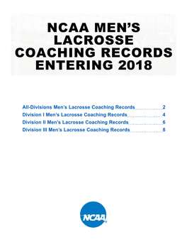Ncaa Men's Lacrosse Coaching Records Entering 2018