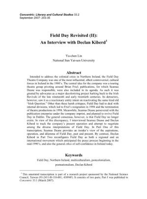 Field Day Revisited (II): an Interview with Declan Kiberd1