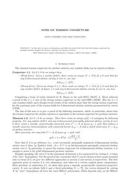 NOTE on TORSION CONJECTURE 1. Introduction the Classical Torsion