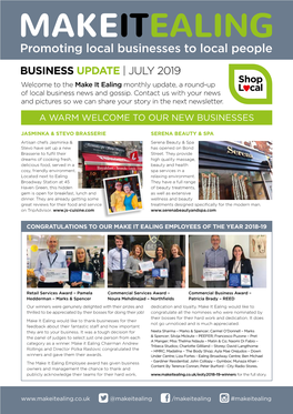 Business Update | JULY 2019 Shop Welcome to the Make It Ealing Monthly Update, a Round-Up of Local Business News and Gossip