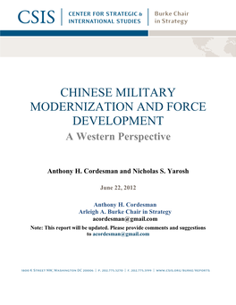 Chinese Military Modernization and Force Development: a Western View