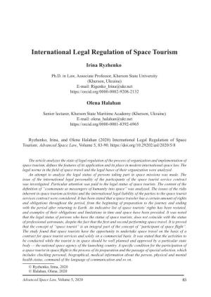 International Legal Regulation of Space Tourism