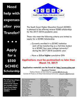 Apply for a $500 SCHEC Need Help with Expenses After You Transfer?