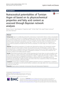 Nutraceutical Potentialities of Tunisian Argan Oil Based on Its