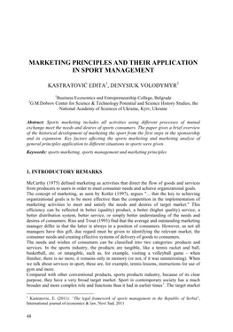 Marketing Principles and Their Application in Sport Management