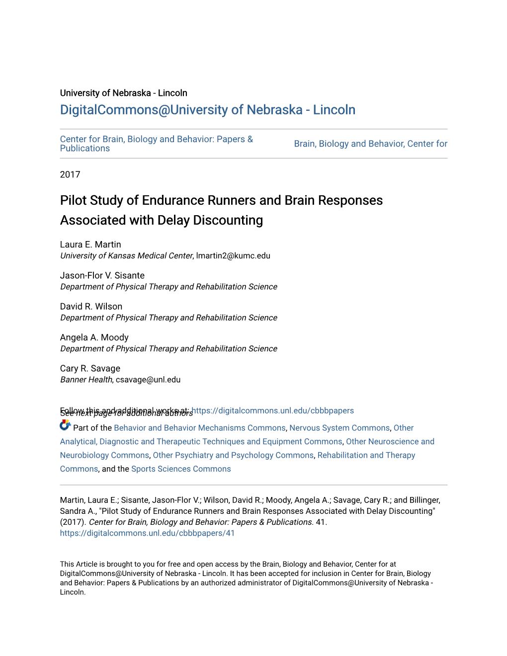 Pilot Study of Endurance Runners and Brain Responses Associated with Delay Discounting