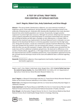 A Test of Lethal Trap Trees for Control of Spruce Beetles