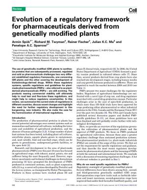 Evolution of a Regulatory Framework for Pharmaceuticals Derived from Genetically Modiﬁed Plants