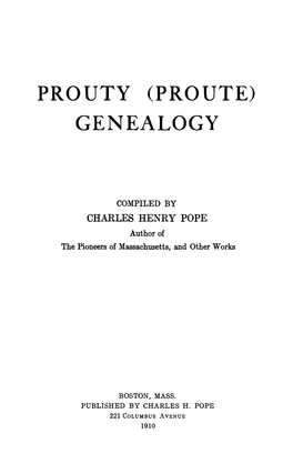 Prouty (Pro Ute) Genealogy