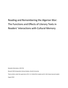 Reading and Remembering the Algerian War: the Functions and Effects of Literary Texts in Readers’ Interactions with Cultural Memory