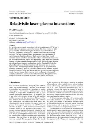 Topical Review: Relativistic Laser-Plasma Interactions