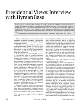 Presidential Views: Interview with Hyman Bass, Volume 50, Number 2