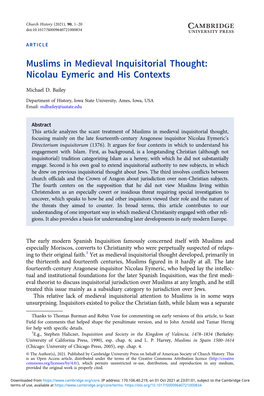 Muslims in Medieval Inquisitorial Thought: Nicolau Eymeric and His Contexts