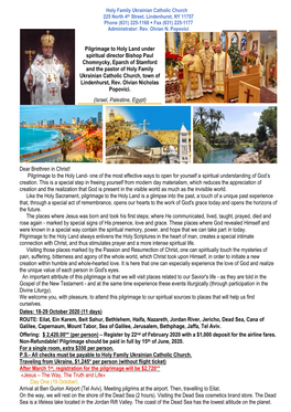 Pilgrimage to Holy Land Under Spiritual Director Bishop Paul