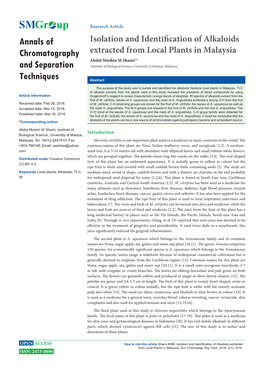 Isolation and Identification of Alkaloids Extracted from Local Plants in Malaysia