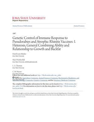 Genetic Control of Immune Response to Pseudorabies and Atrophic Rhinitis Vaccines: I
