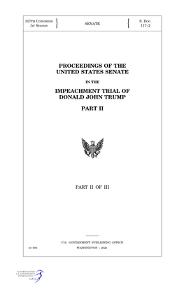 Proceedings of the United States Senate in the Impeachment Trial Of