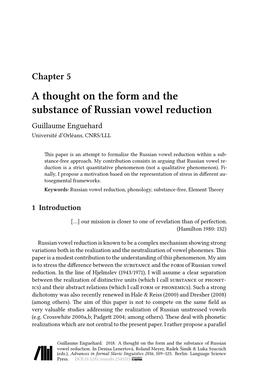 A Thought on the Form and the Substance of Russian Vowel Reduction Guillaume Enguehard Université D’Orléans, CNRS/LLL