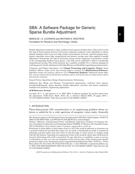 SBA: a Software Package for Generic Sparse Bundle Adjustment 2 MANOLIS I