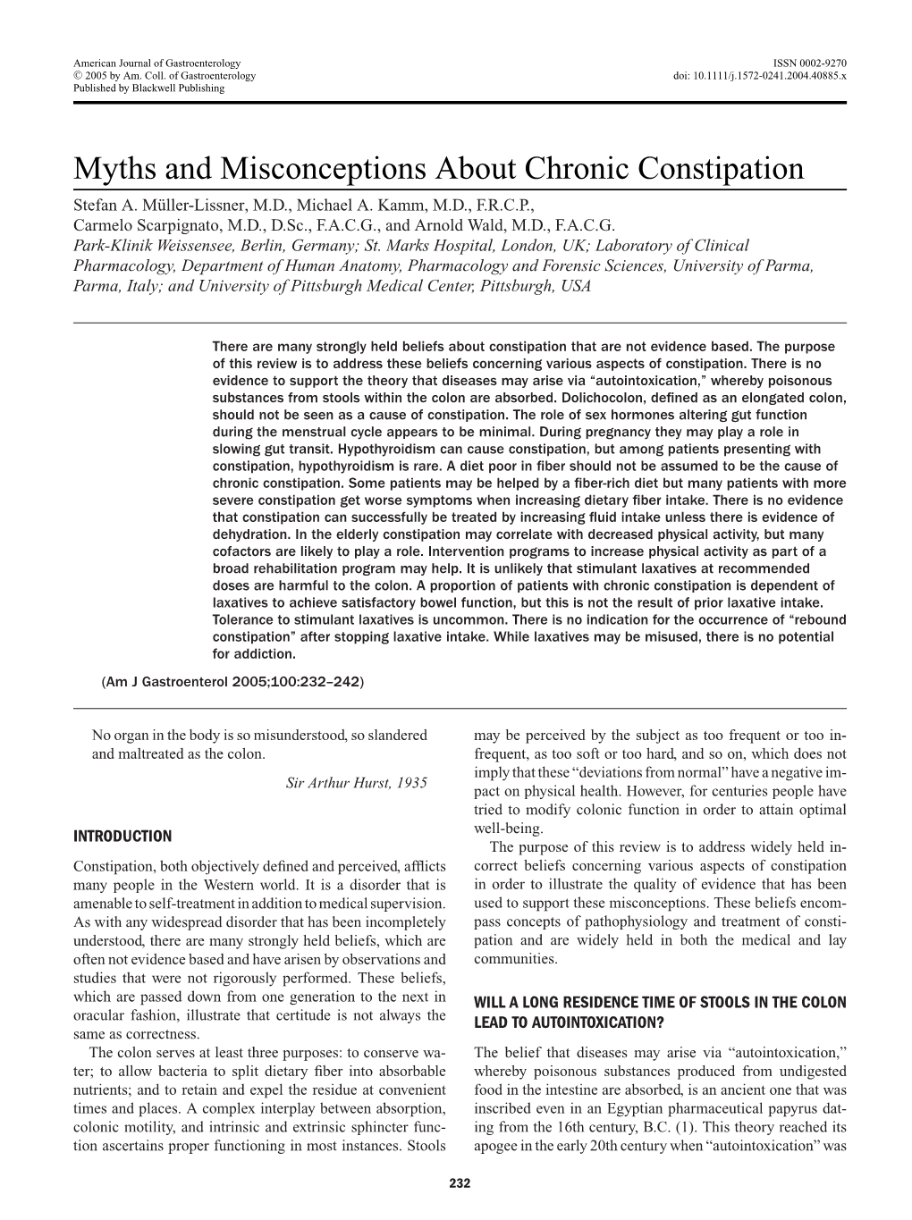 Myths and Misconceptions About Chronic Constipation Stefan A