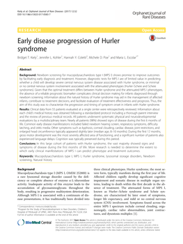 Early Disease Progression of Hurler Syndrome Bridget T