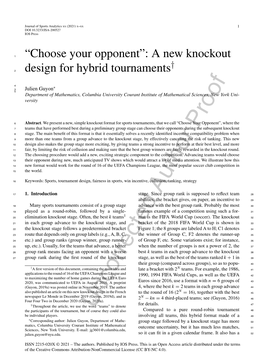 “Choose Your Opponent”: a New Knockout Design for Hybrid Tournaments