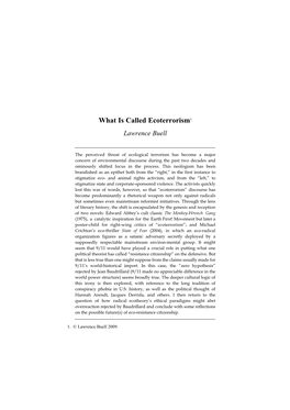 What Is Called Ecoterrorism1 Lawrence Buell