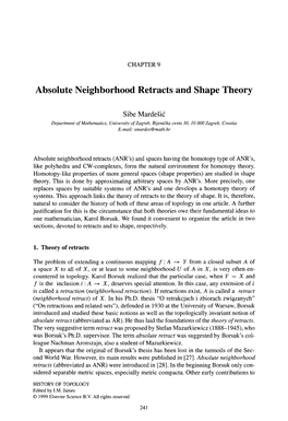 Absolute Neighborhood Retracts and Shape Theory